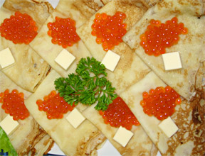 Блины “Купеческие” с красной икрой