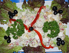 Салат “Афины” (курица, пекинская капуста, болгарский перец, майонез, брынза